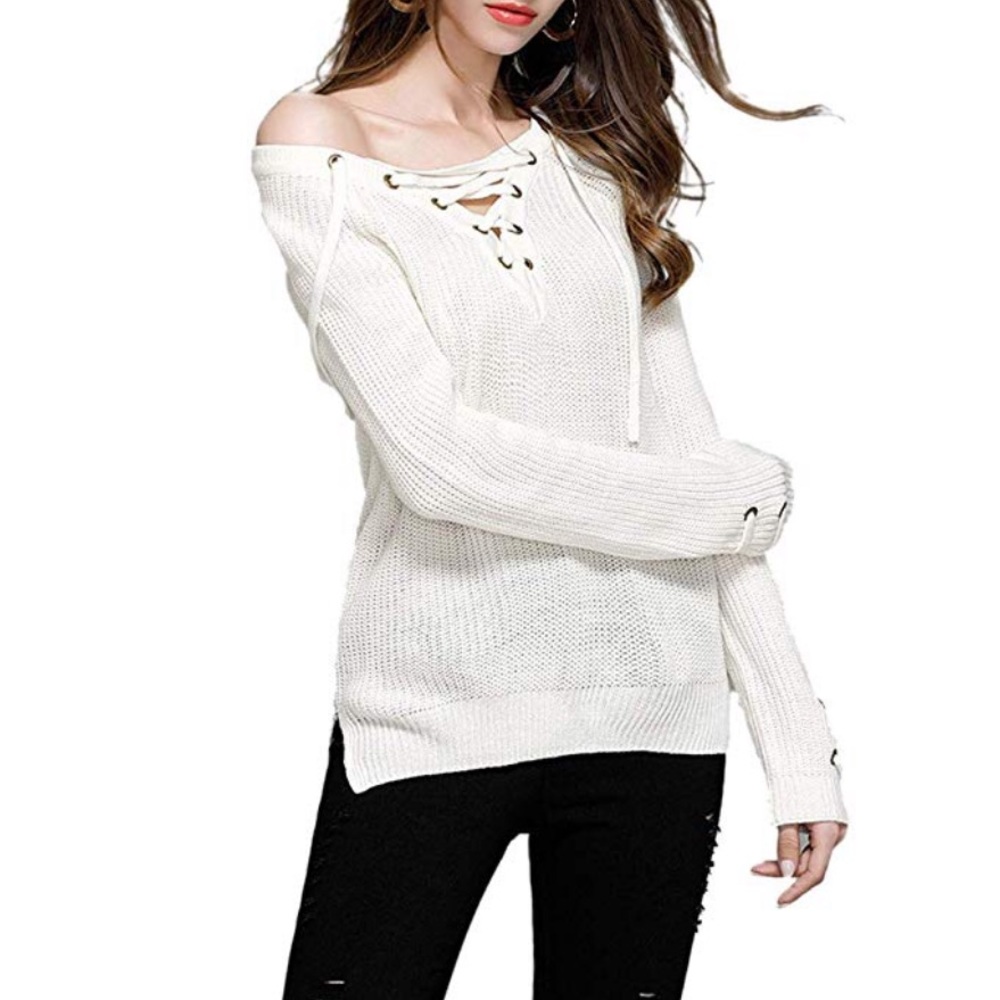 Beautiful women lace up crisscross sweater - Picture 7 of 8